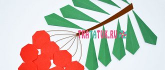 Аппликация: ветка рябины из салфеток и из цветной бумаги